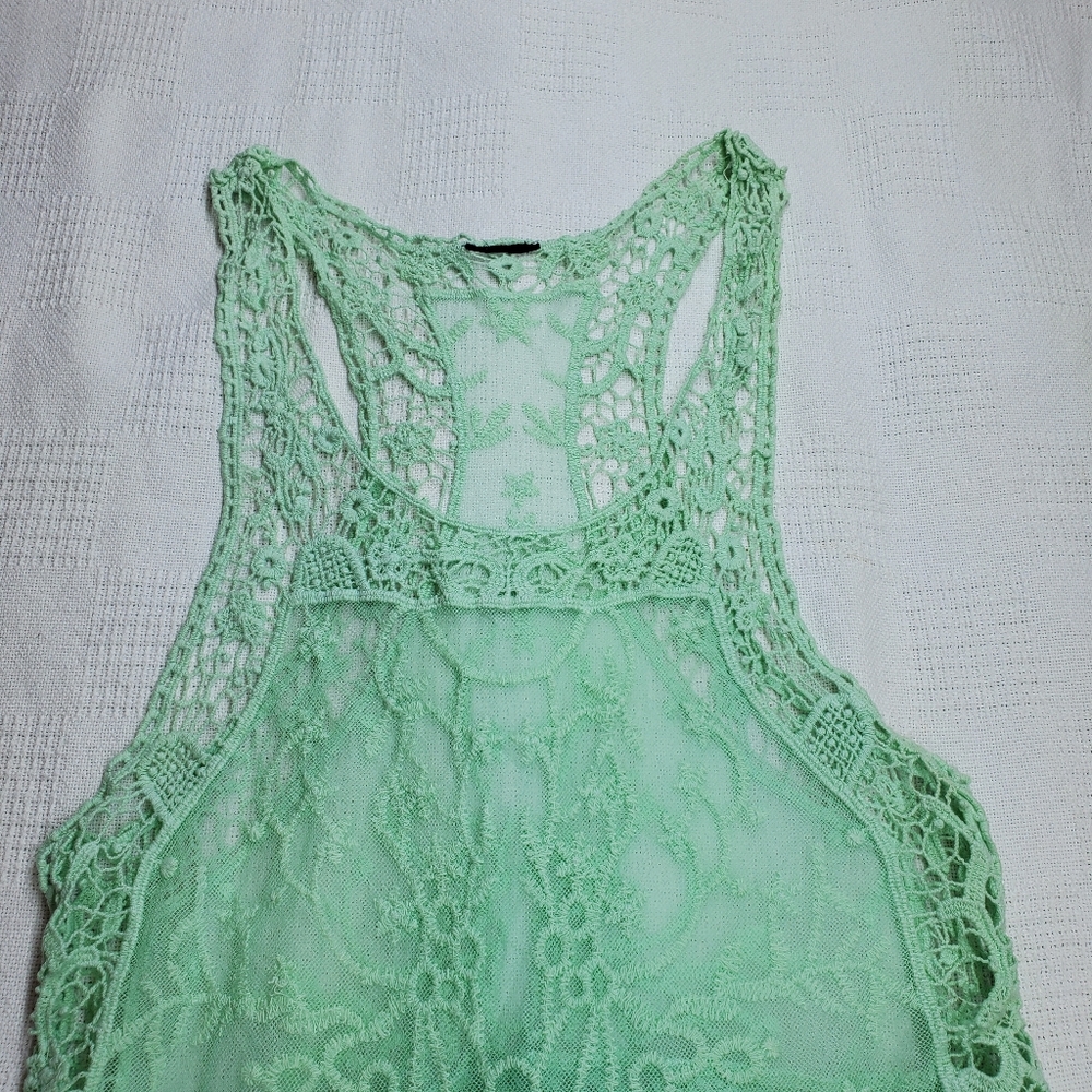 Seafoam Green Sheer Lace Tank Top - Picture 2 of 6